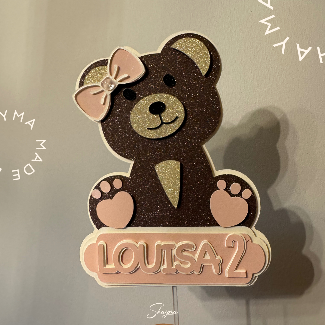 Girl Teddy Bear Cake Topper 3D